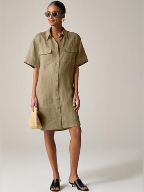 J. Crew 100% Linen Utility Shirtdress Olive Green sz. XXSmall w/Patch Pockets